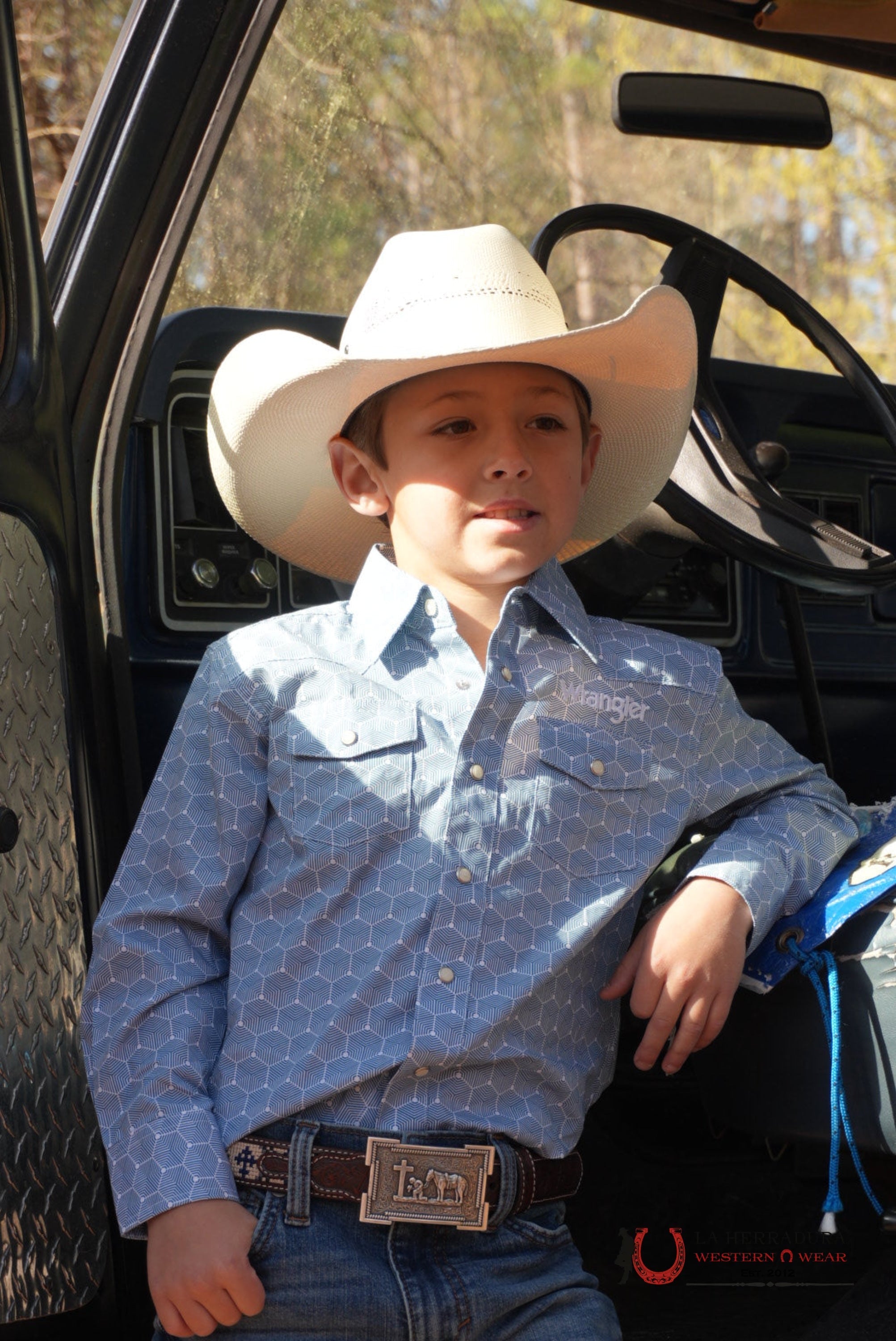 WRANGLER BLUE HEXAGON WITH WHITE LONG SLEEVE SHIRT 112359471 NIÑOS