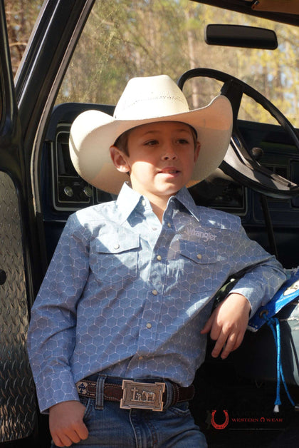 WRANGLER BLUE HEXAGON WITH WHITE LONG SLEEVE SHIRT 112359471