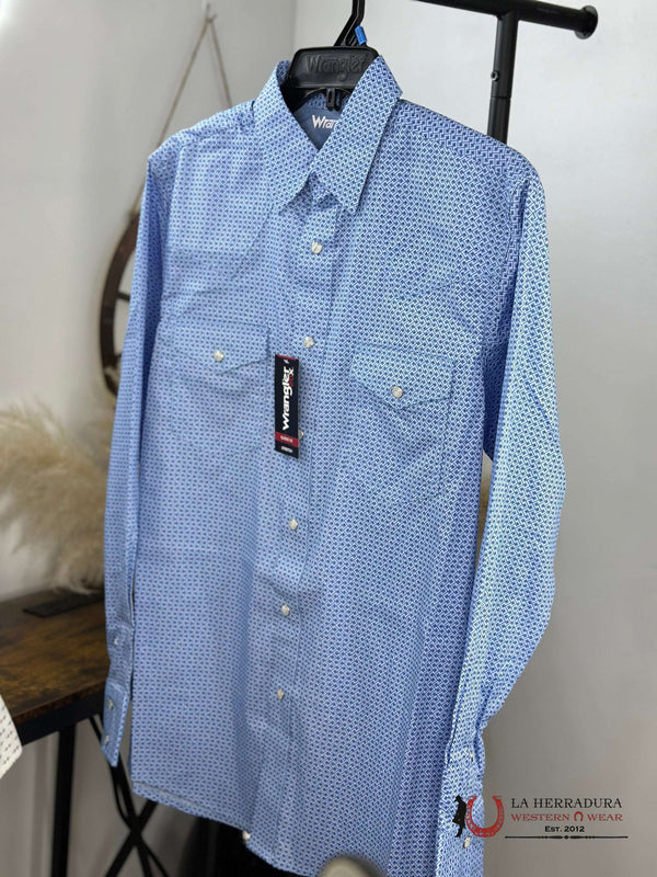 CAMISA WRANGLER AZUL CON ESTAMPADO MANGA LARGA