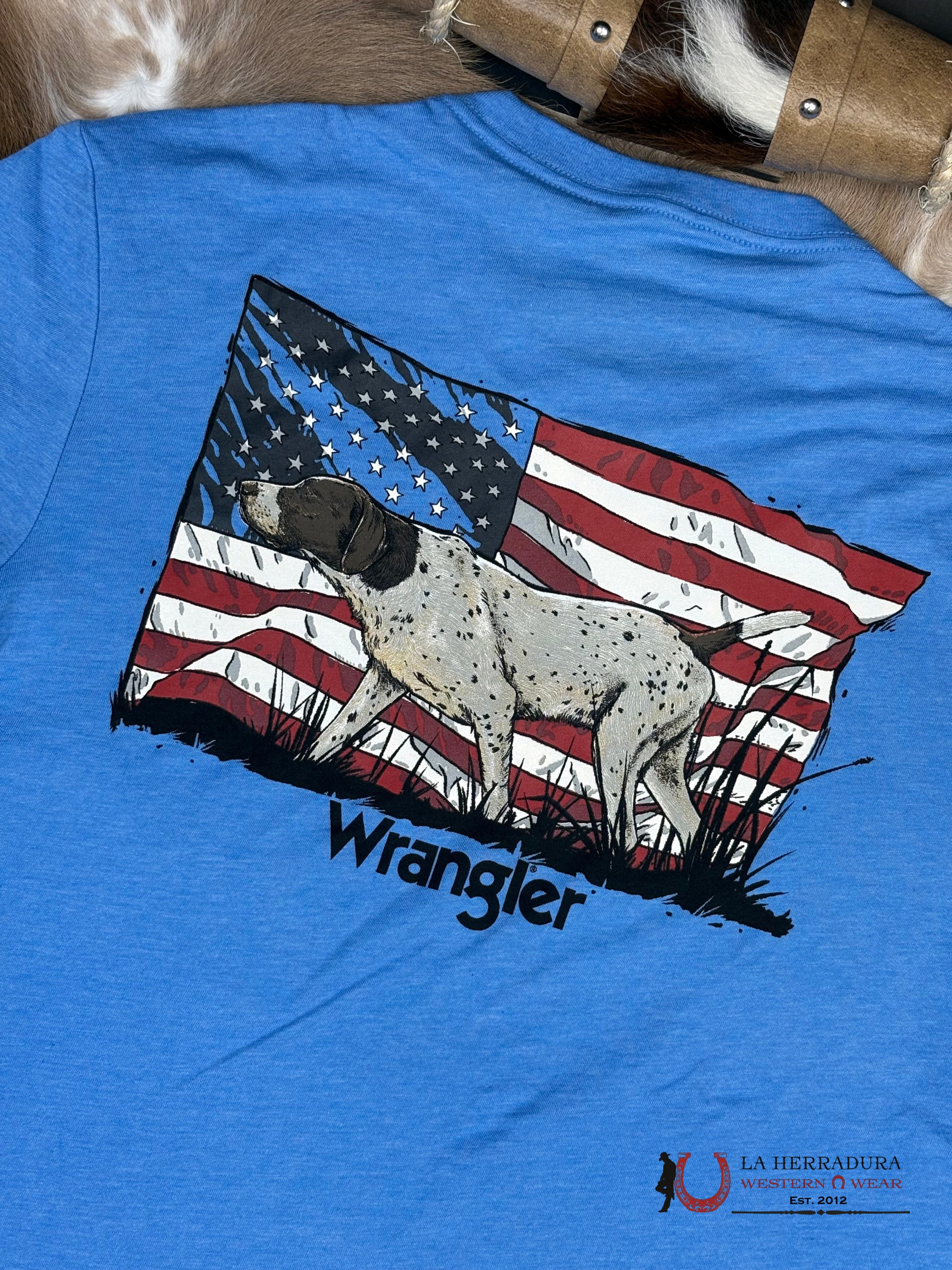 Wrangler Blue With American Flag Design Short Sleeve Shirt - 1847 ROPA HOMBRES