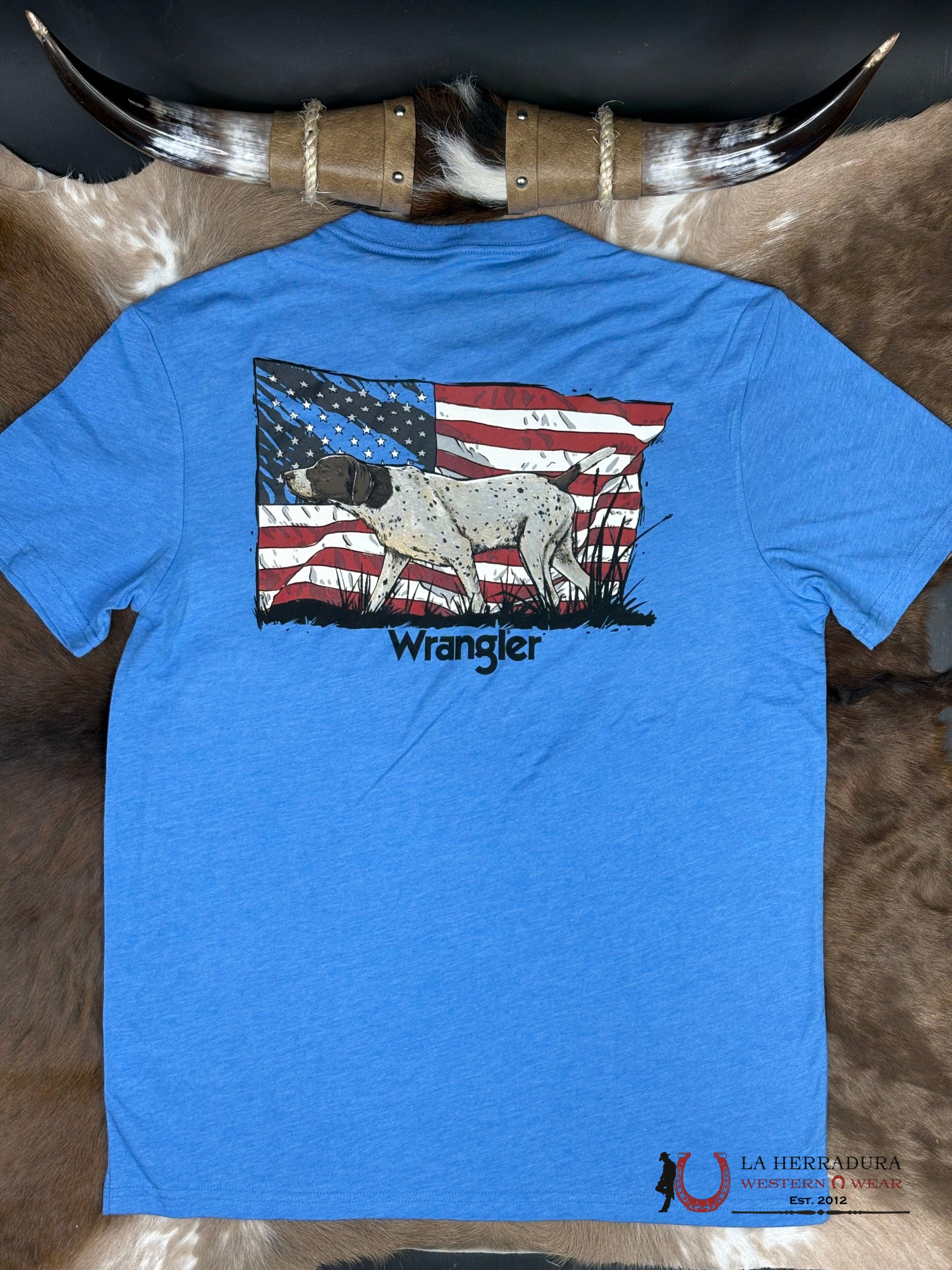 Wrangler Blue With American Flag Design Short Sleeve Shirt - 1847 ROPA HOMBRES