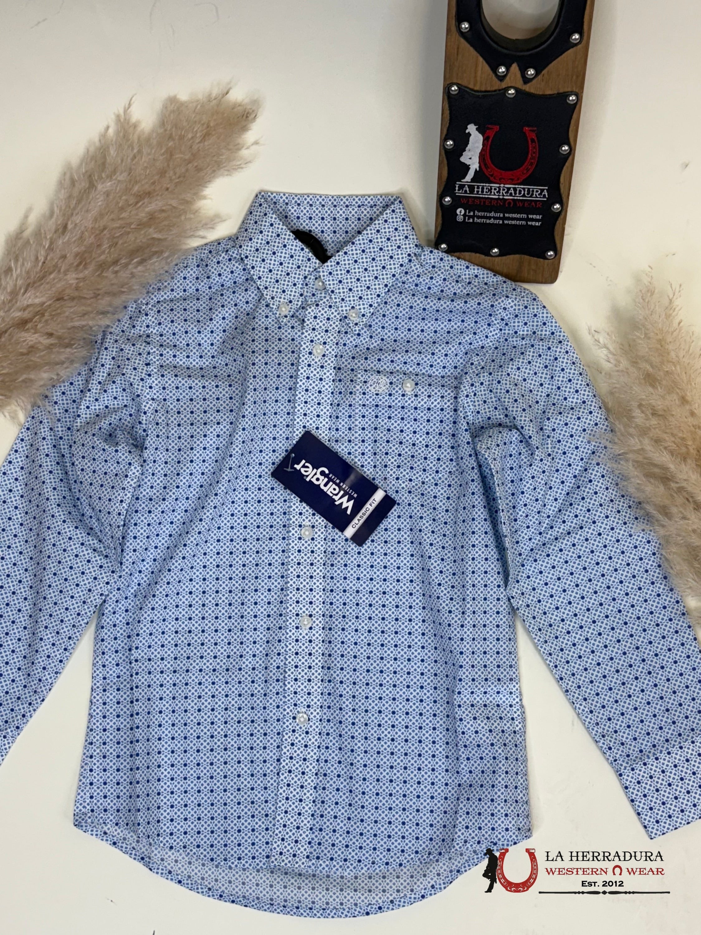 Wrangler Blue With Western Print Long Sleeve Boys 112359457 NIÑOS