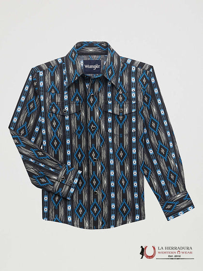 WRANGLER BOYS BLACK BLUE CHECOTAH LONG SLEEVE 112356535