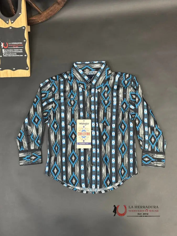 Wrangler Boys Black Blue Checotah Long Sleeve Niños