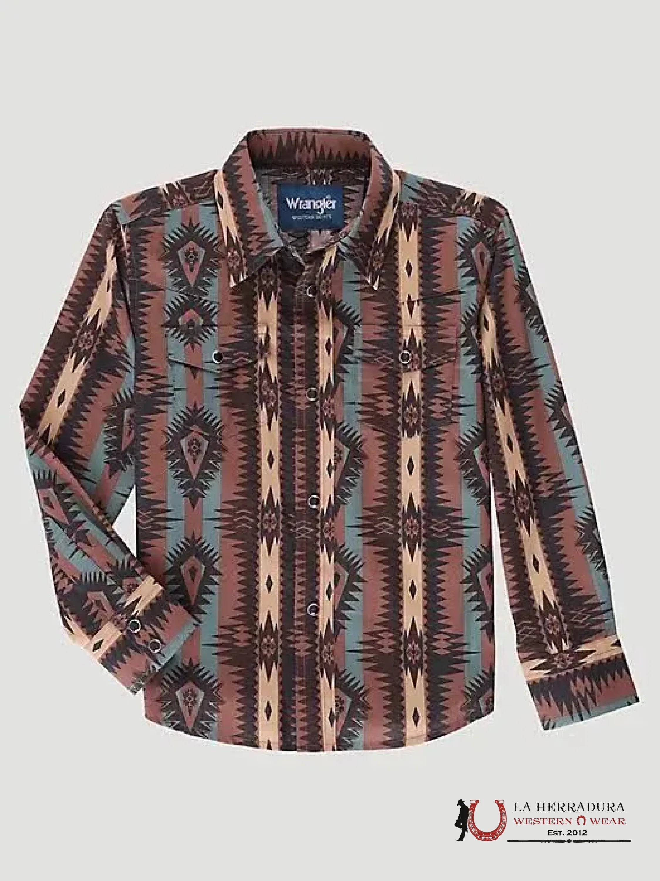 WRANGLER BOY’S CLASSIC BUTTON DOWN PRINT SHIRT BROWN 112337430 NIÑOS