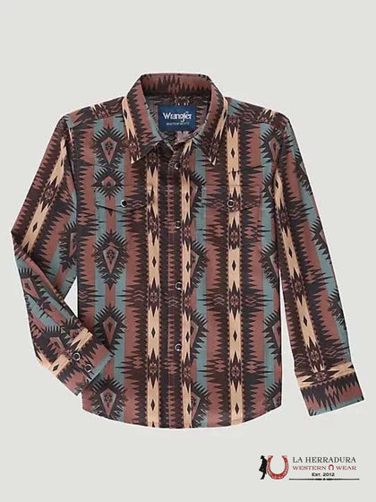 WRANGLER BOY'S CLASSIC BUTTON-DOWN PRINT SHIRT BROWN 112337430
