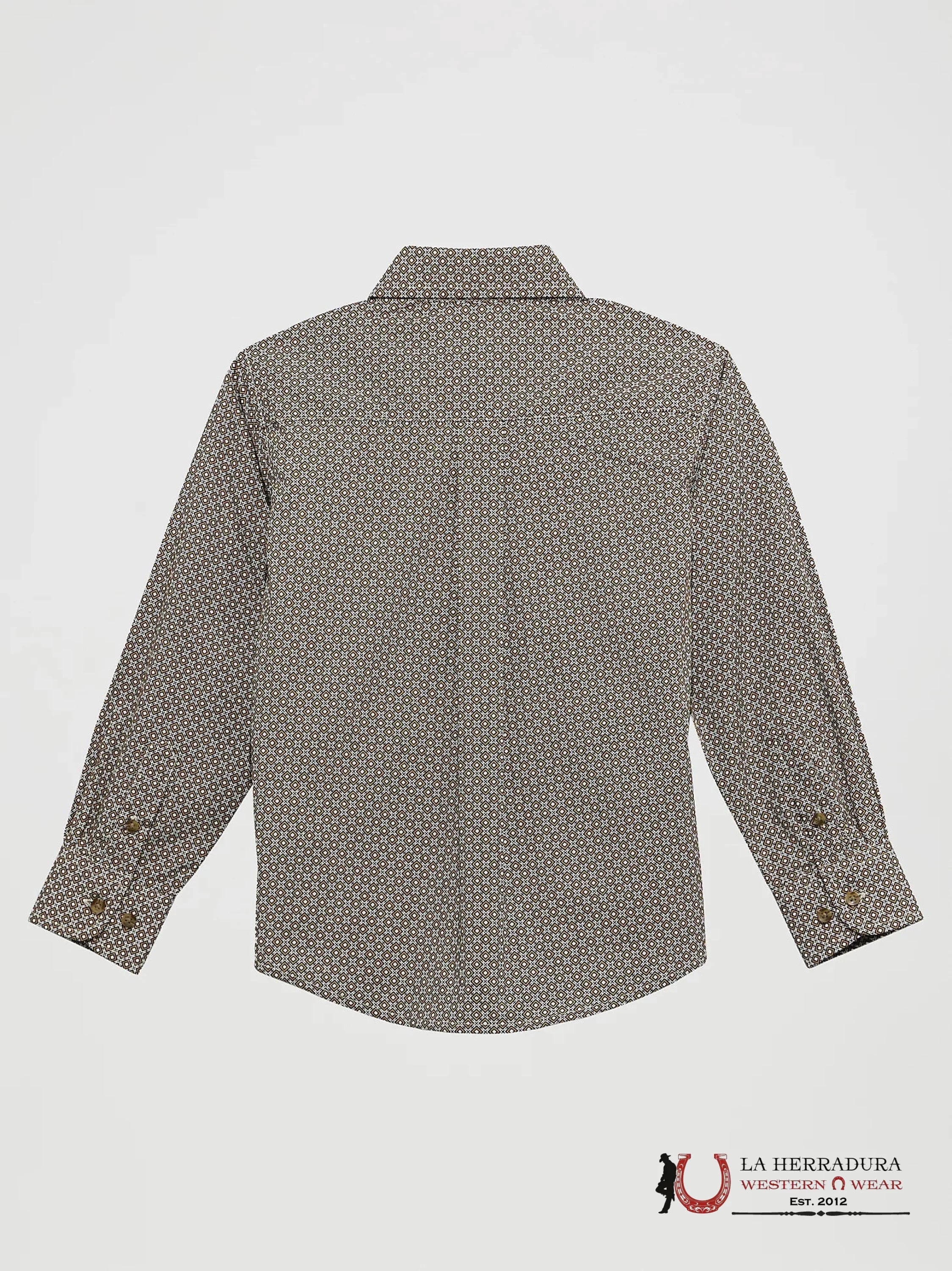 WRANGLER BOY’S CLASSIC BUTTON DOWN PRINT SHIRT BROWN 112367042 NIÑOS