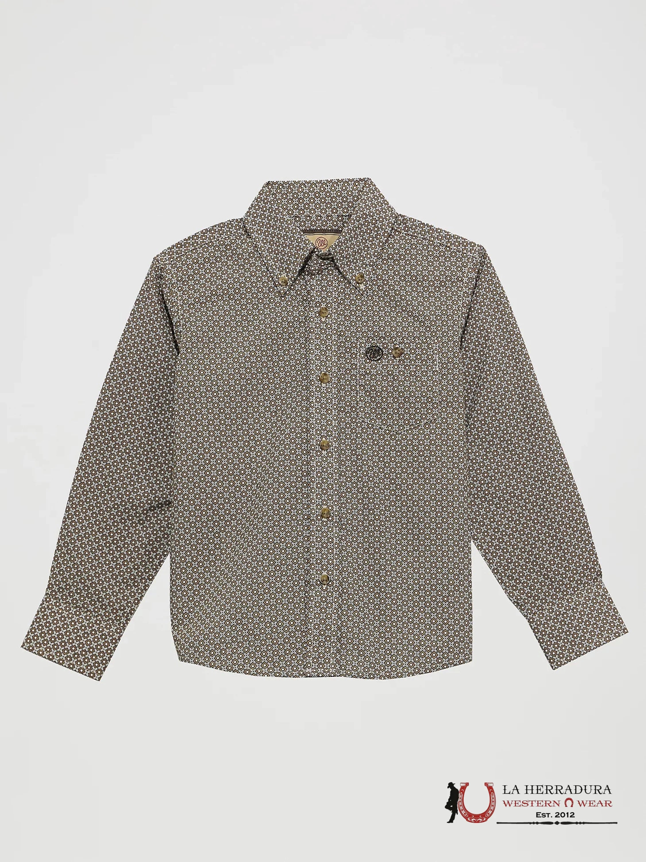 WRANGLER BOY’S CLASSIC BUTTON DOWN PRINT SHIRT BROWN 112367042 NIÑOS