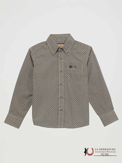WRANGLER BOY'S CLASSIC BUTTON-DOWN PRINT SHIRT BROWN 112367042