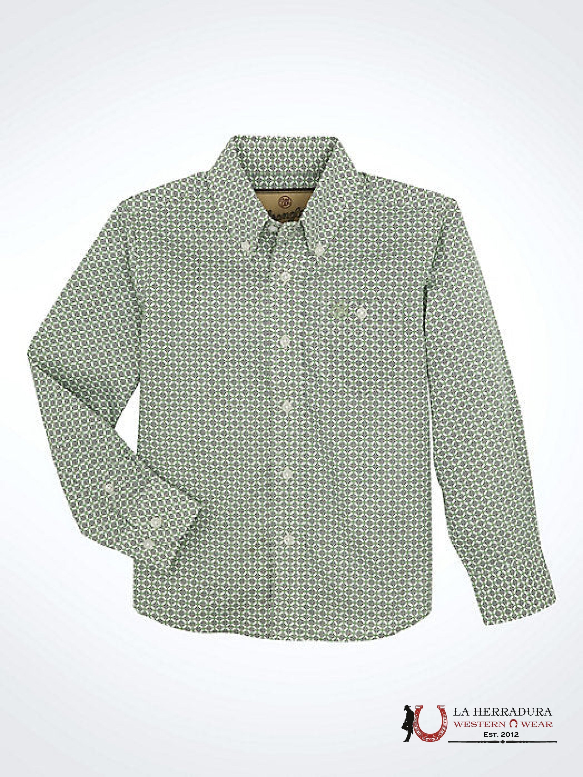 Boy’s Classic Button-Down Print Shirt Olive Green Niños
