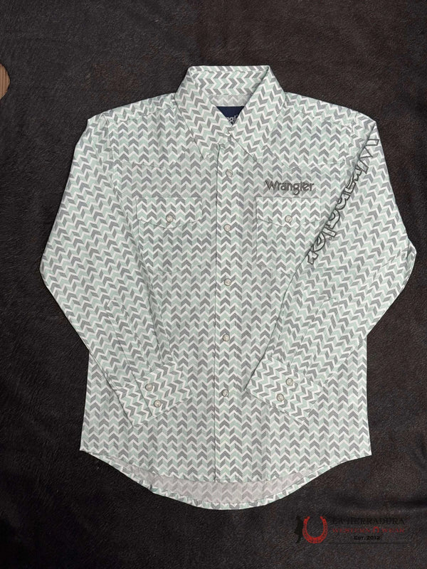 CAMISA ESTAMPADA CLÁSICA CON BOTONES PARA NIÑO WRANGLER BLANCO VERDE 112346230