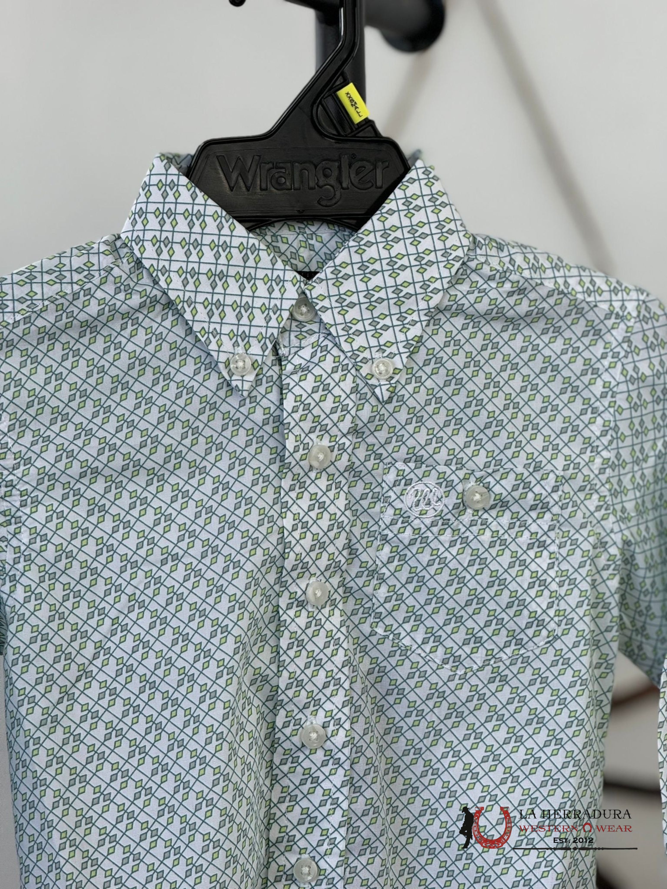 Wrangler Boys Green Diamond Long Sleeve Shirt Niños