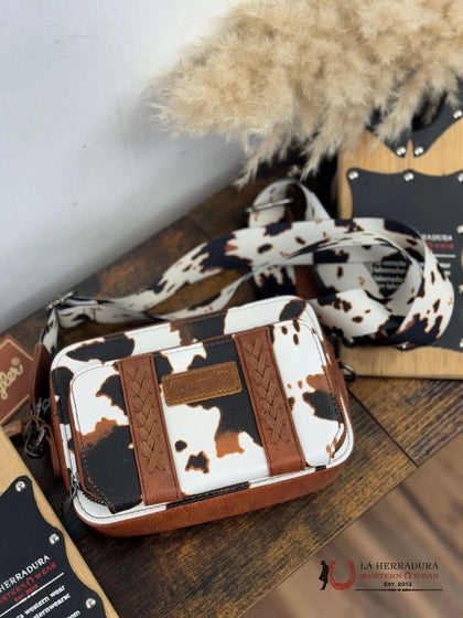 BANDOLERA PEQUEÑA CON ESTAMPADO DE VACA MARRÓN WRANGLER