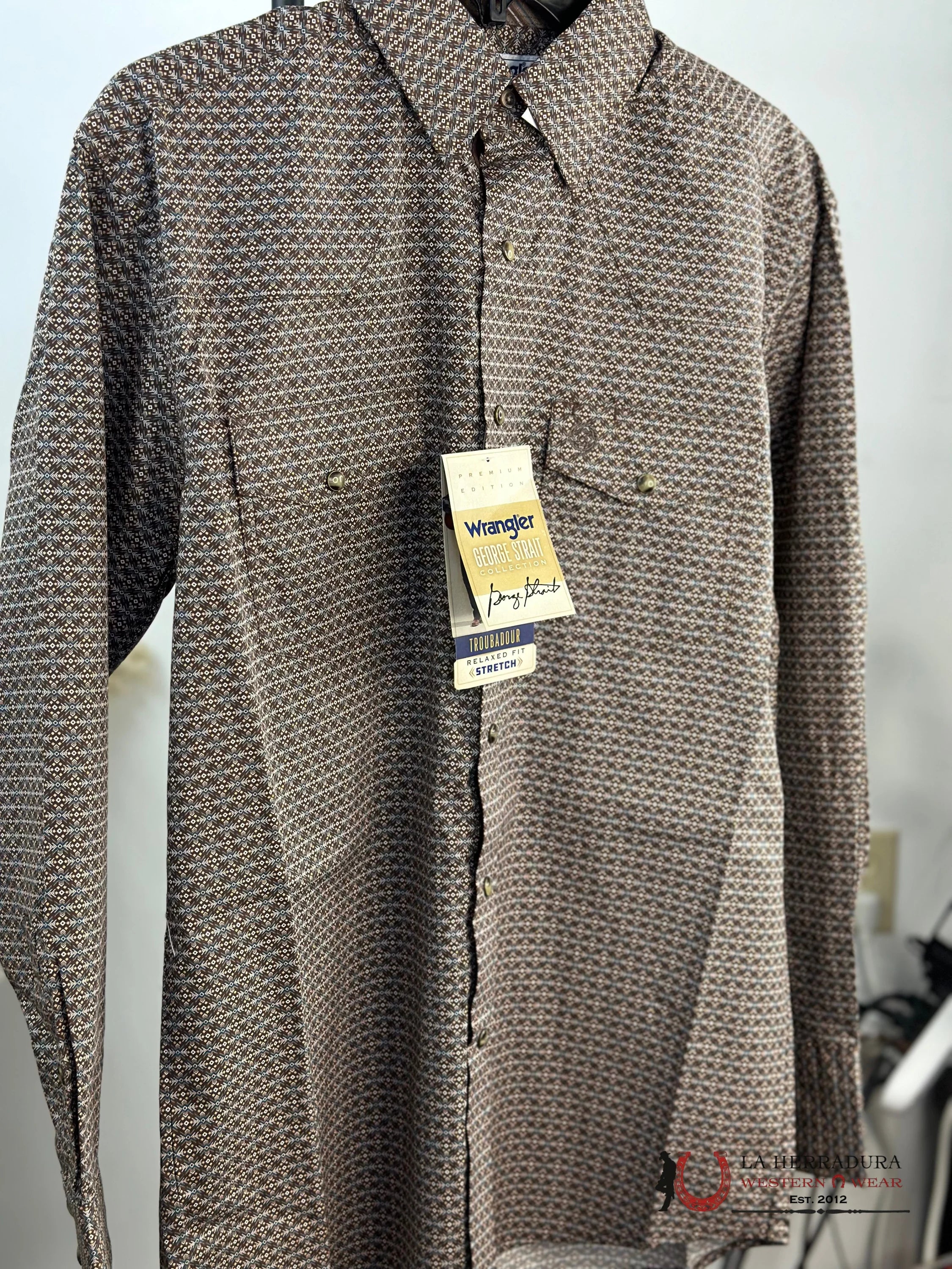 Wrangler Brown Print Snap Long Sleeve Shirt Ropa Hombres