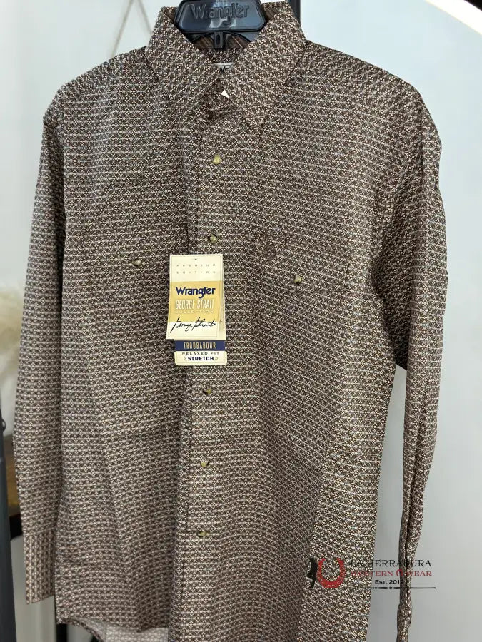 Wrangler Brown Print Snap Long Sleeve Shirt Ropa Hombres