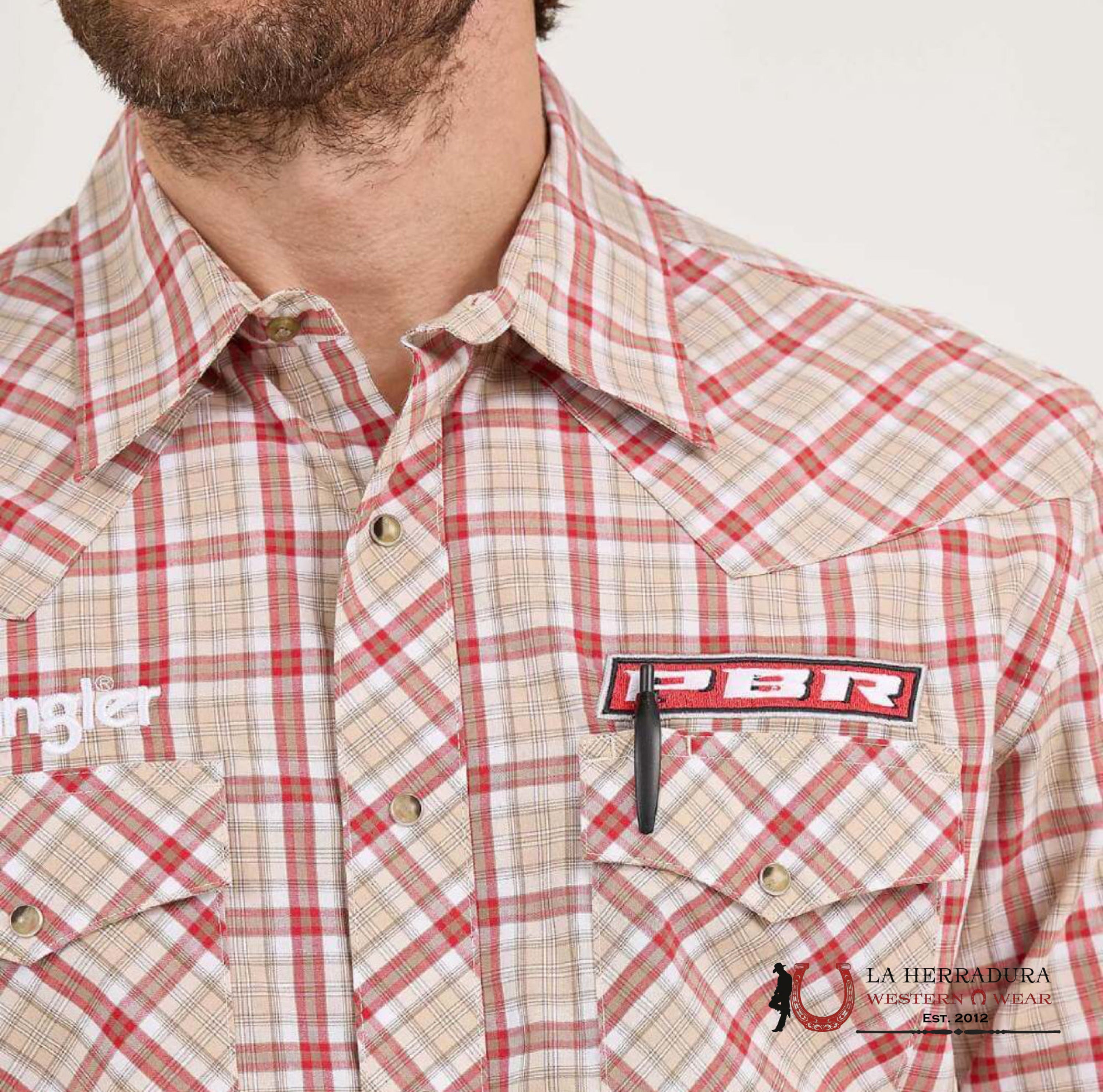 WRANGLER BROWN/RED PBR LONG SLEEVE SHIRT 5769 ROPA HOMBRES