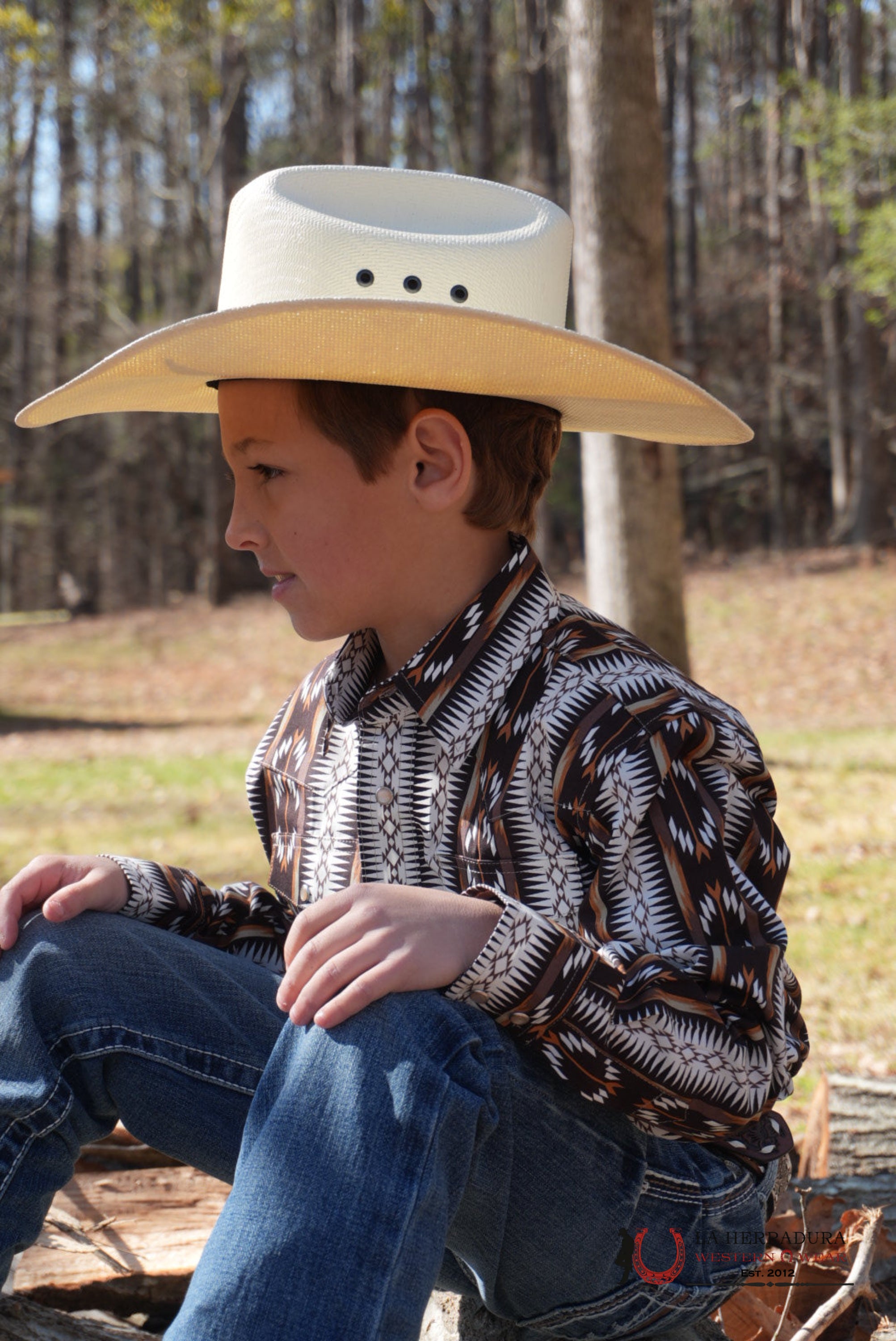 Wrangler Brown With Multi Color Aztec Print Long Sleeve NIÑOS
