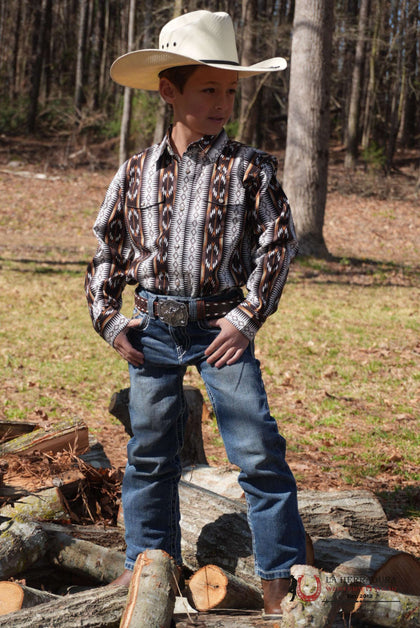 Wrangler Brown With Multi Color Aztec Print Long Sleeve 112365830