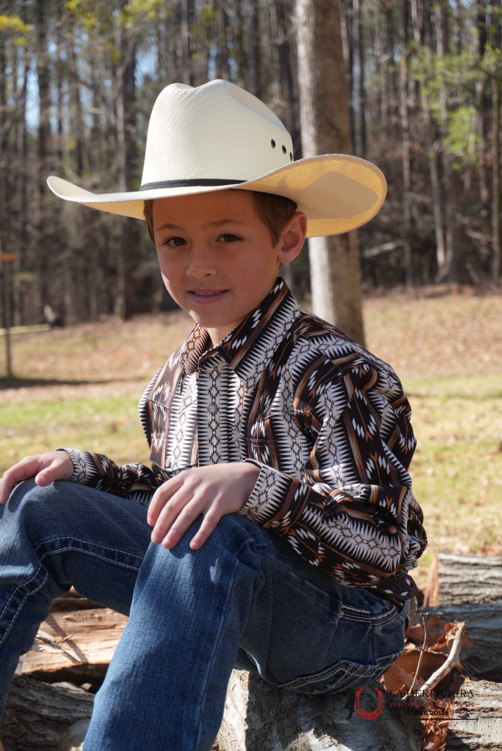 Wrangler Brown With Multi Color Aztec Print Long Sleeve NIÑOS