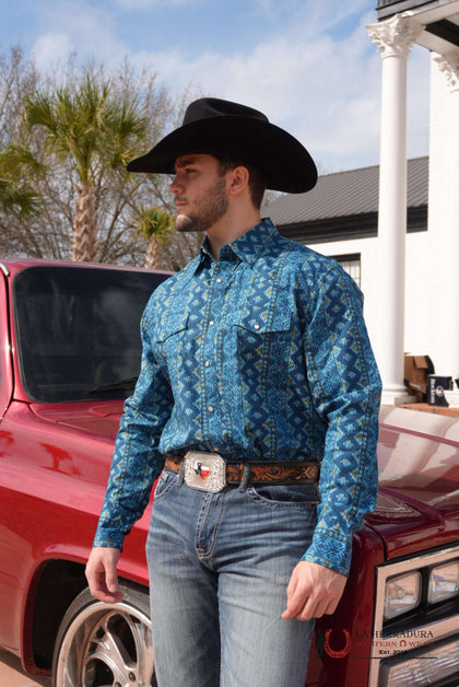 Wrangler Classic Fit Checotah Deep Lake Western Snap - 112359440