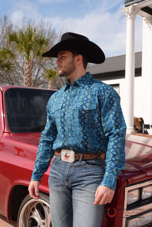 Wrangler Classic Fit Checotah Deep Lake Western Snap - 112359440