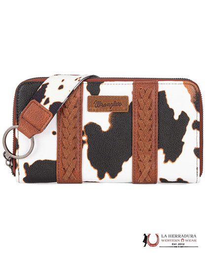 CARTERA WRANGLER DE VACA NEGRA/MARRÓN Y BLANCA