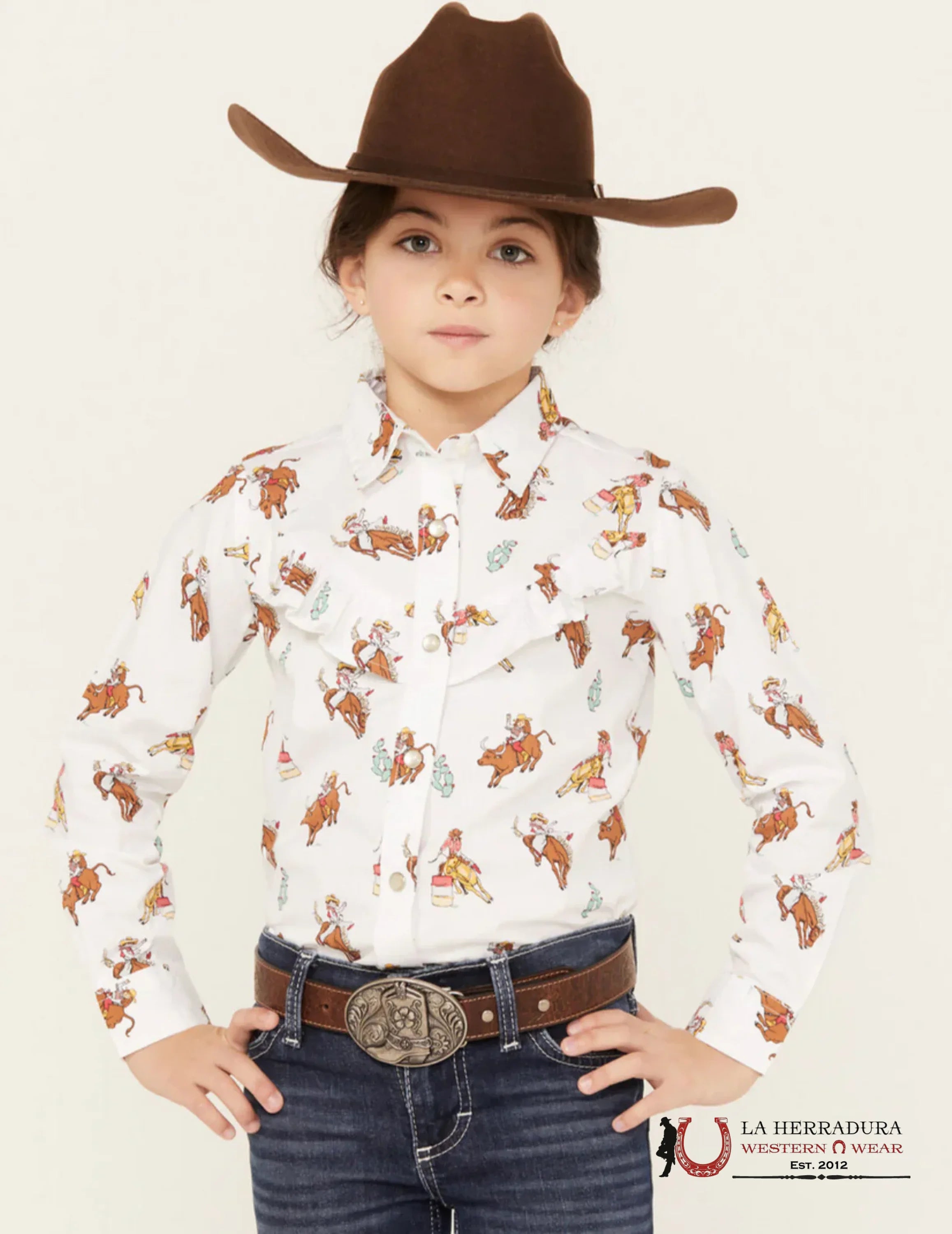 WRANGLER GIRLS BULL RIDING PEARL SNAP WITH RUFFLE 112329225 NIÑAS