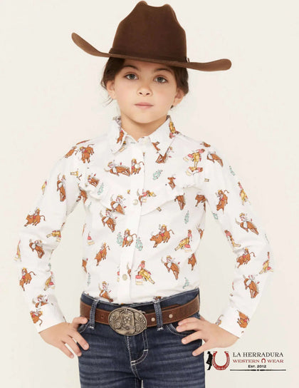 WRANGLER GIRLS BULL RIDING PEARL SNAP WITH RUFFLE 112329225
