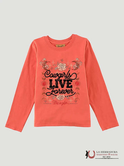 WRANGLER GIRLS' “COWGIRLS LIVE FOREVER” LONG SLEEVE SHIRT 112338529