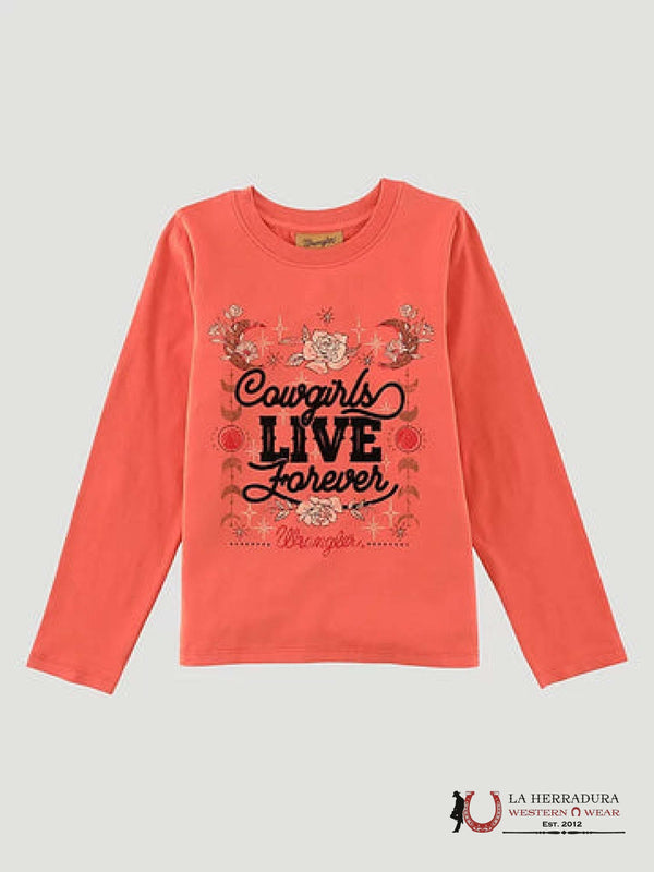 WRANGLER GIRLS' “COWGIRLS LIVE FOREVER” LONG SLEEVE SHIRT 112338529