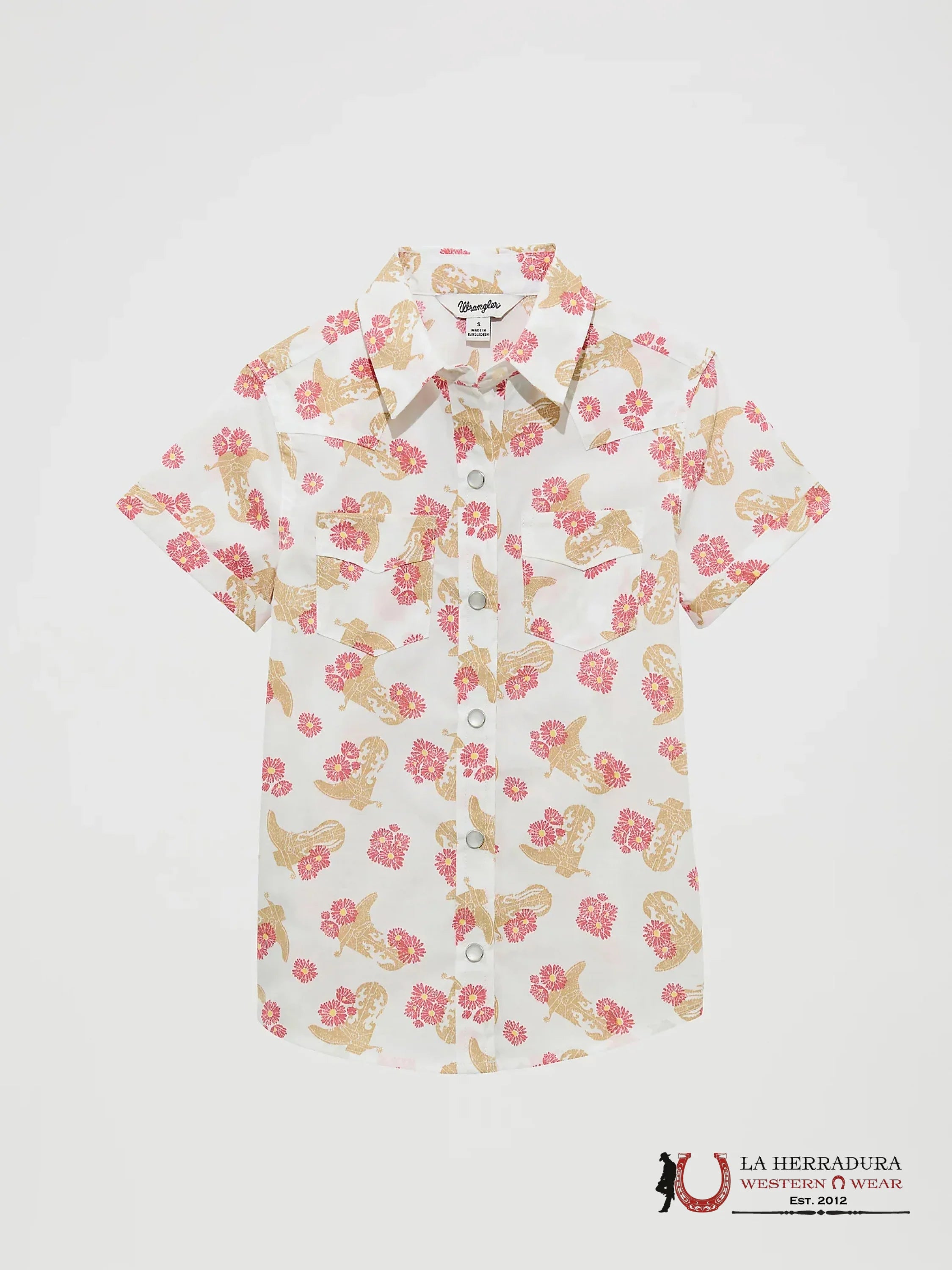 Wrangler Girls Floral Western Short Sleeve White NIÑAS