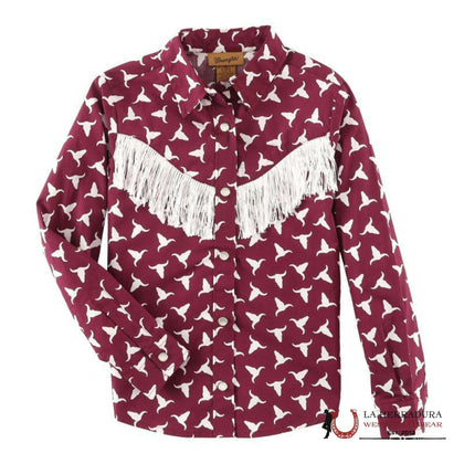 CAMISA OCCIDENTAL VAQUERA CON BROCHES Y FLECOS DE CABEZA DE NOVILLO WRANGLER PARA NIÑA 112338512
