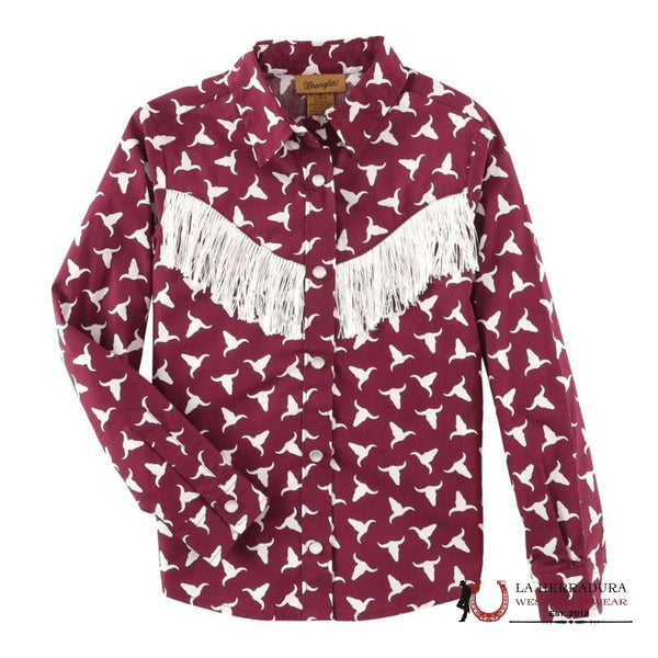 WRANGLER GIRL'S FRINGE STEER HEAD WESTERN SNAP SHIRT 112338512