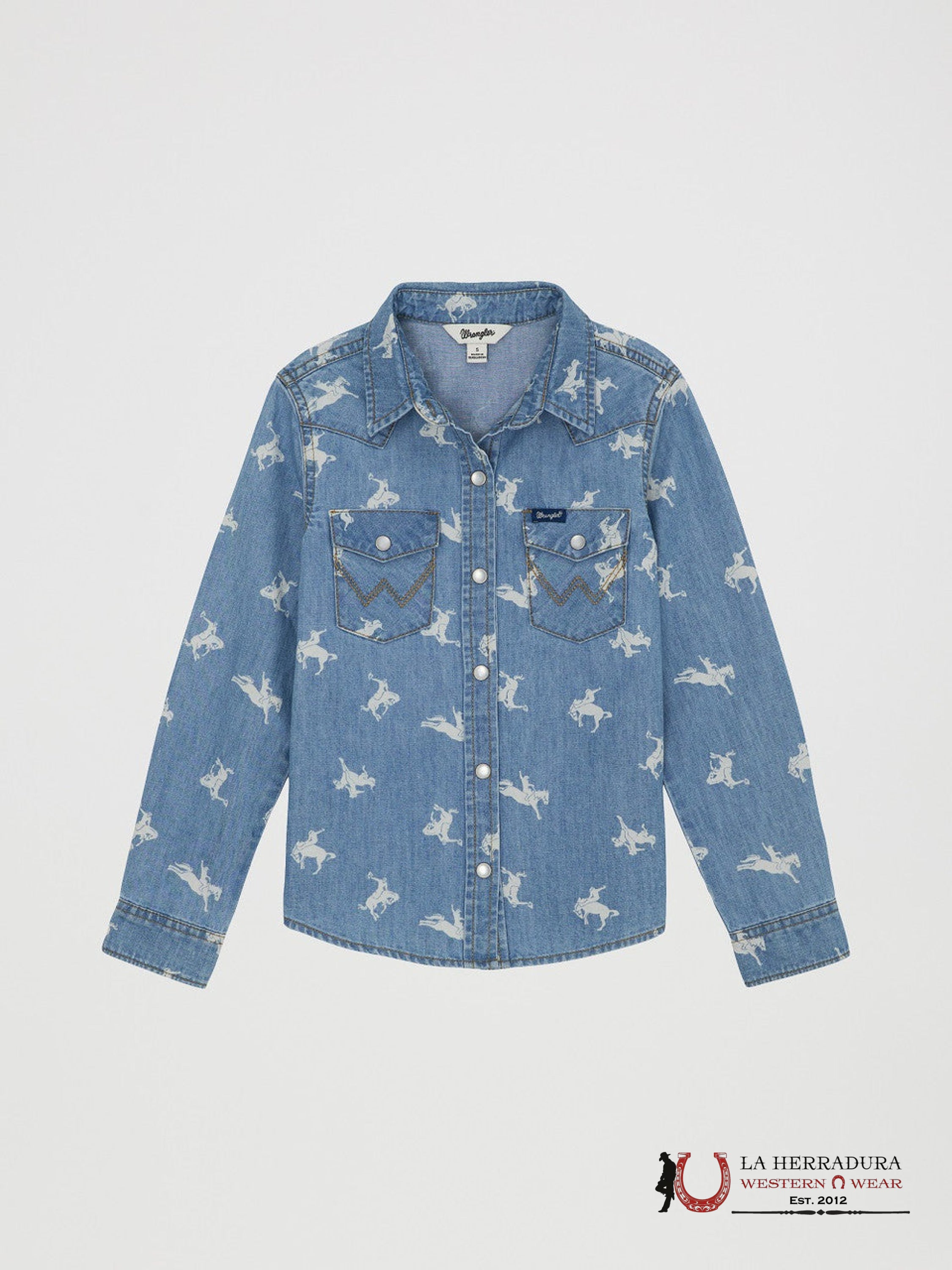 Wrangler Girls Horse Print Denim Button Up 112359421