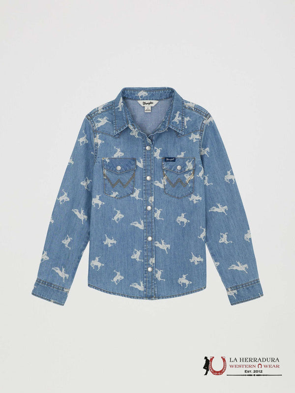 Wrangler Girls Horse Print Denim Button Up 112359421