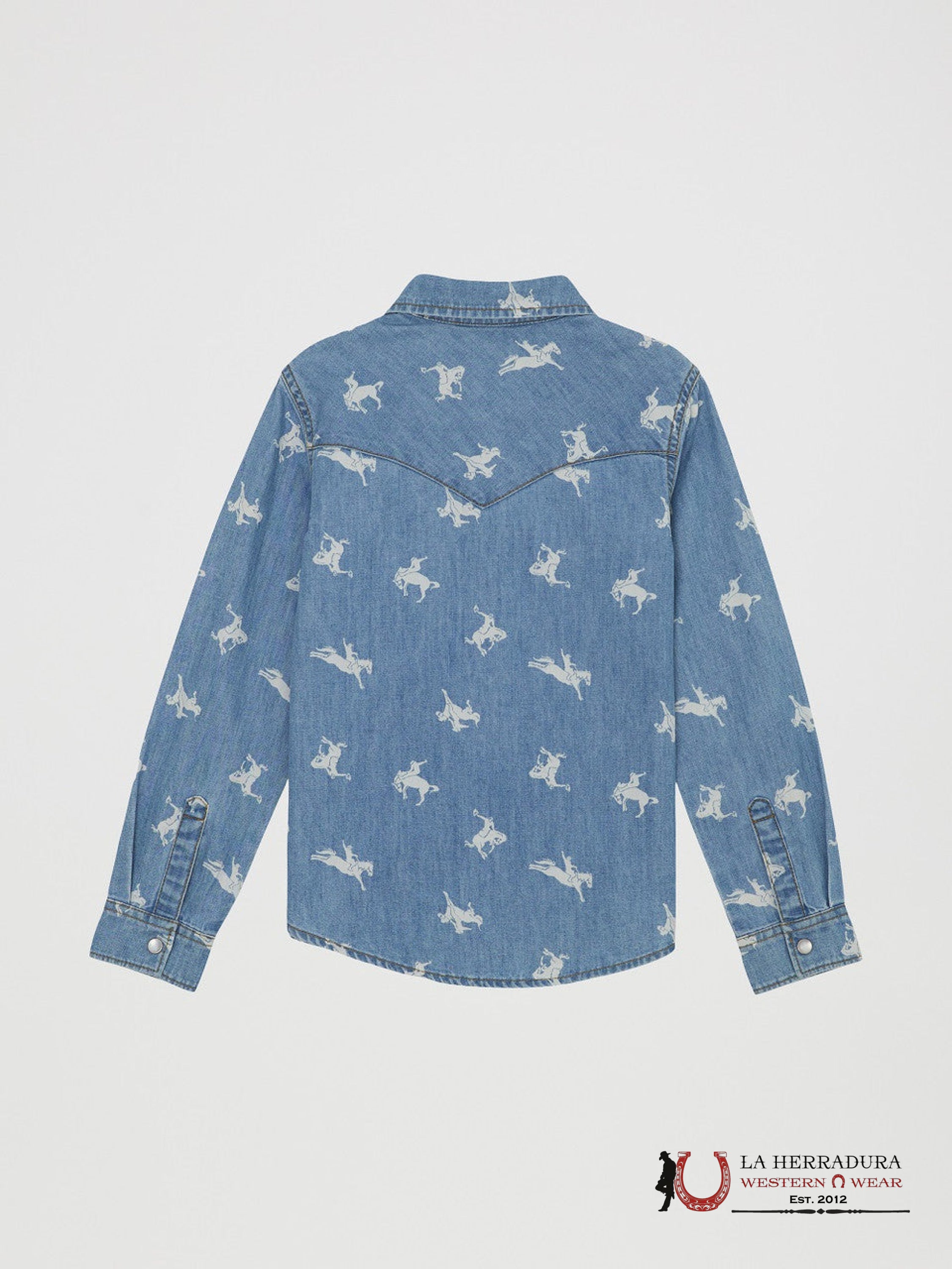 Wrangler Girls Horse Print Denim Button Up 112359421