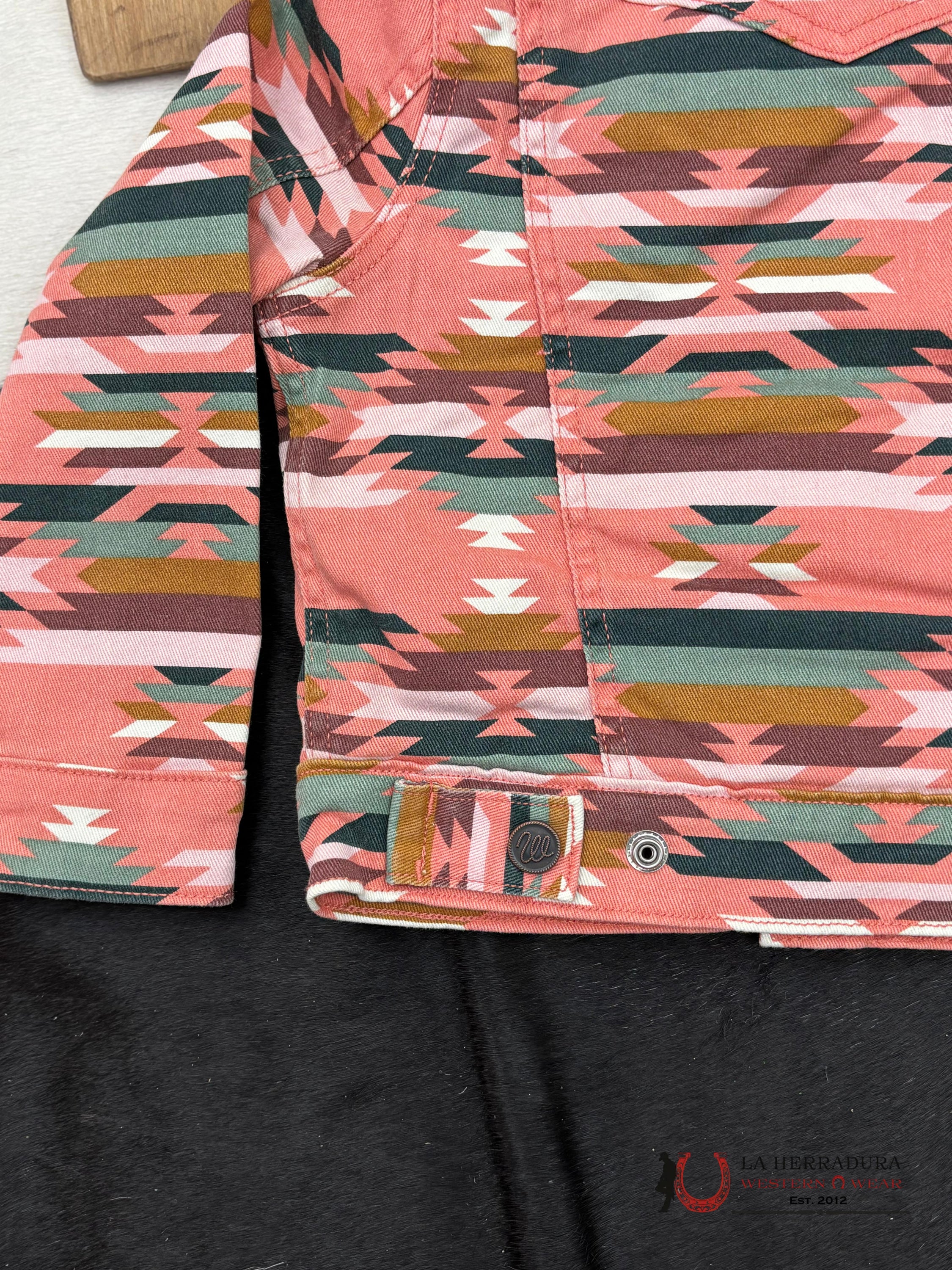 Wrangler Girl’s Southwestern Print Sherpa Denim Jacket In Pink Niñas