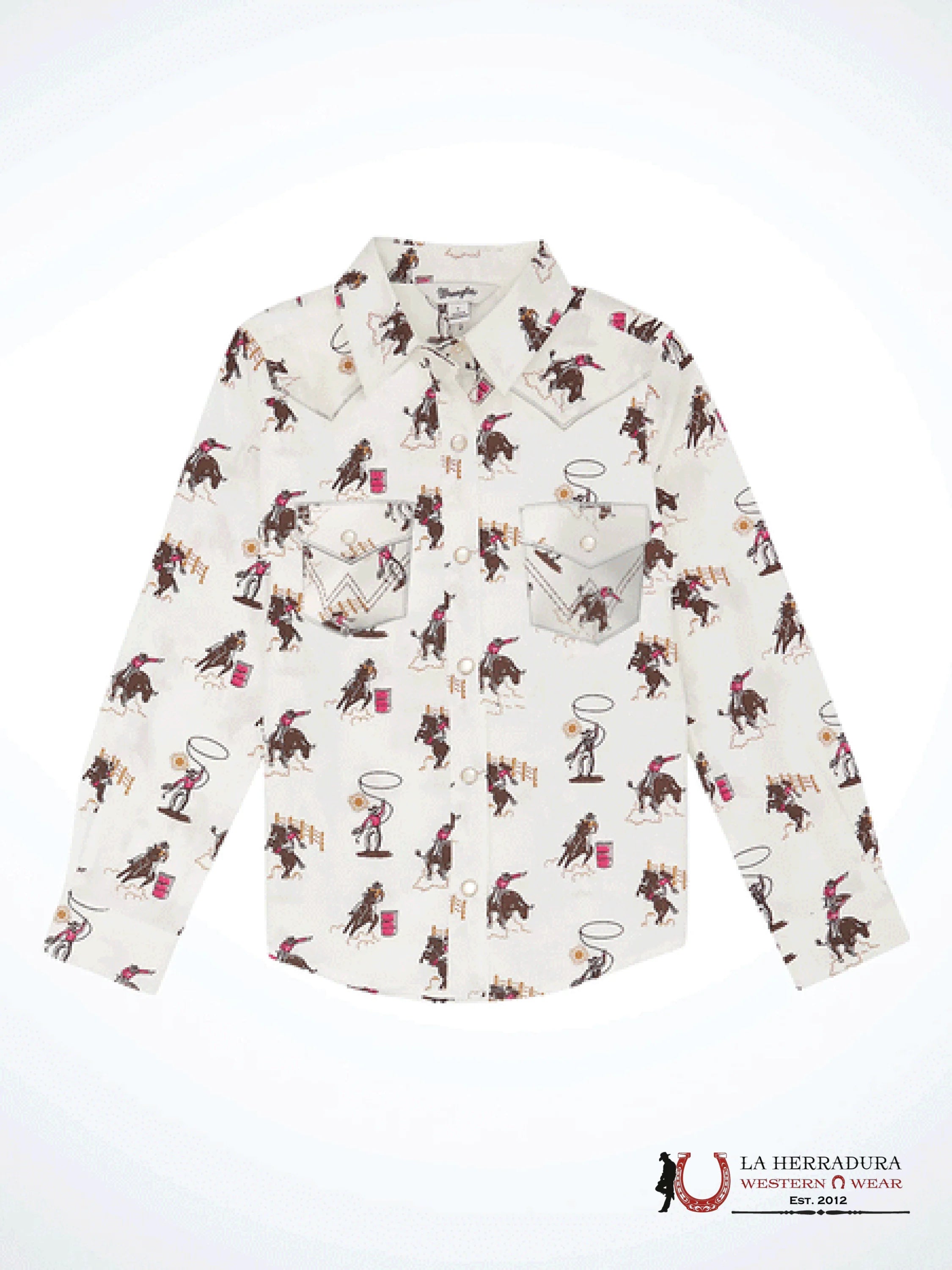Wrangler Girls White Barrel Racing Button Up Shirt-112355824 NIÑAS