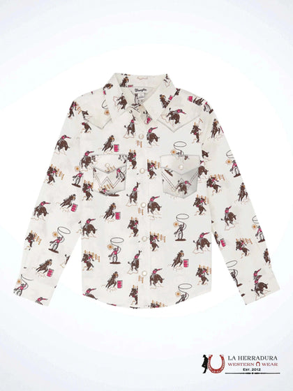 Camisa abotonada Wrangler Barrel Racing blanca para niña-112355824
