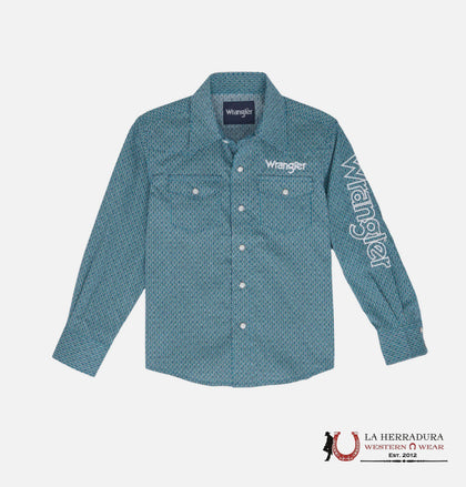 Wrangler Green With Western Print Long Sleeve Boys 112352445