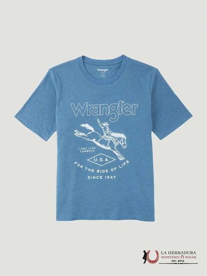 WRANGLER KIDS TEE- LIGHT BLUE HORSE RIDER  112347239