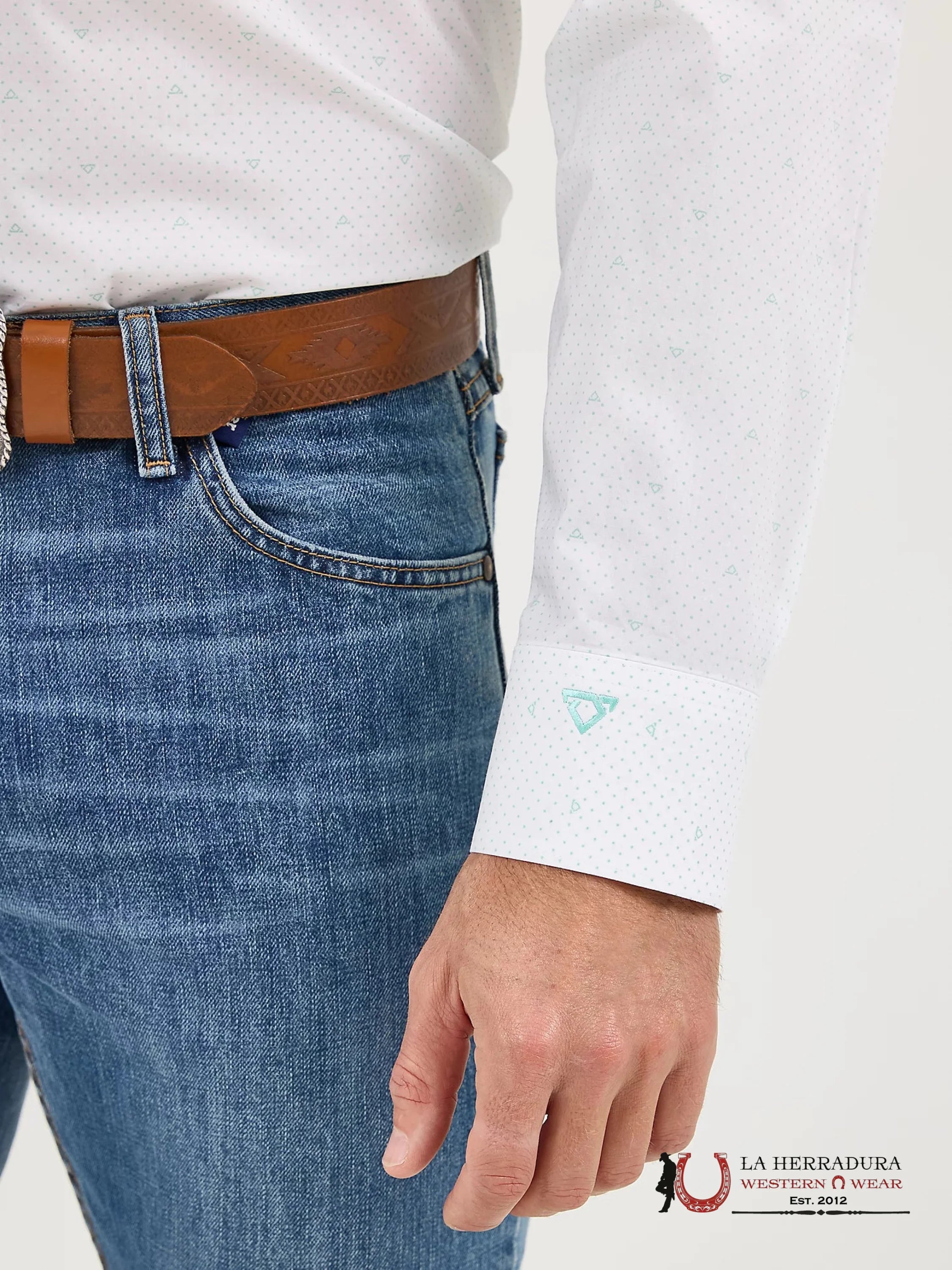 Wrangler Men Ceramic White Dot Long Sleeve Shirt - 5607 ROPA HOMBRES