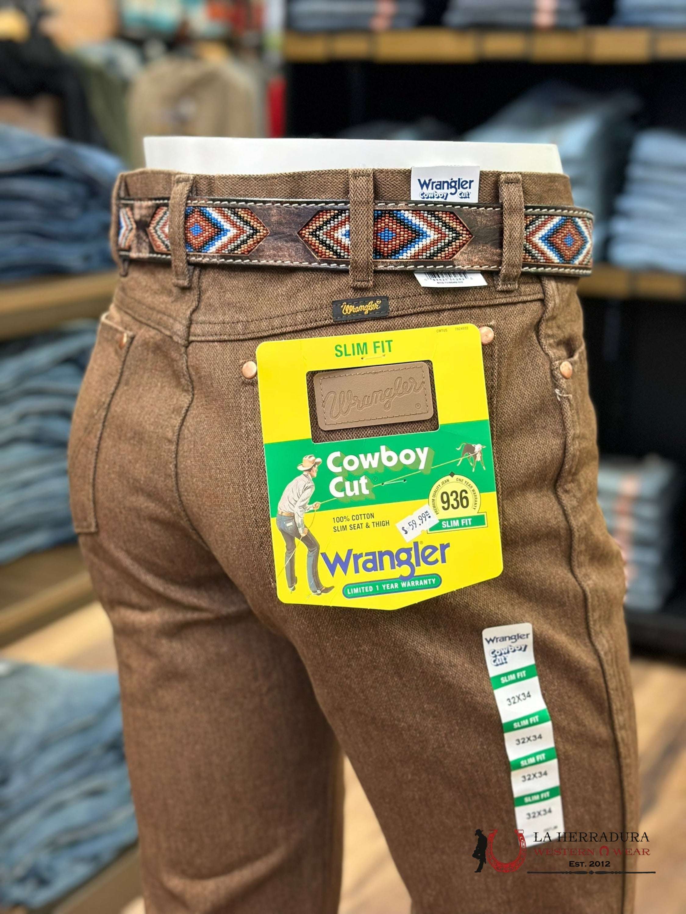 WRANGLER MEN'S JEANS COWBOY CUT SLIM FIT BLACK WHISKEY 100936BKW