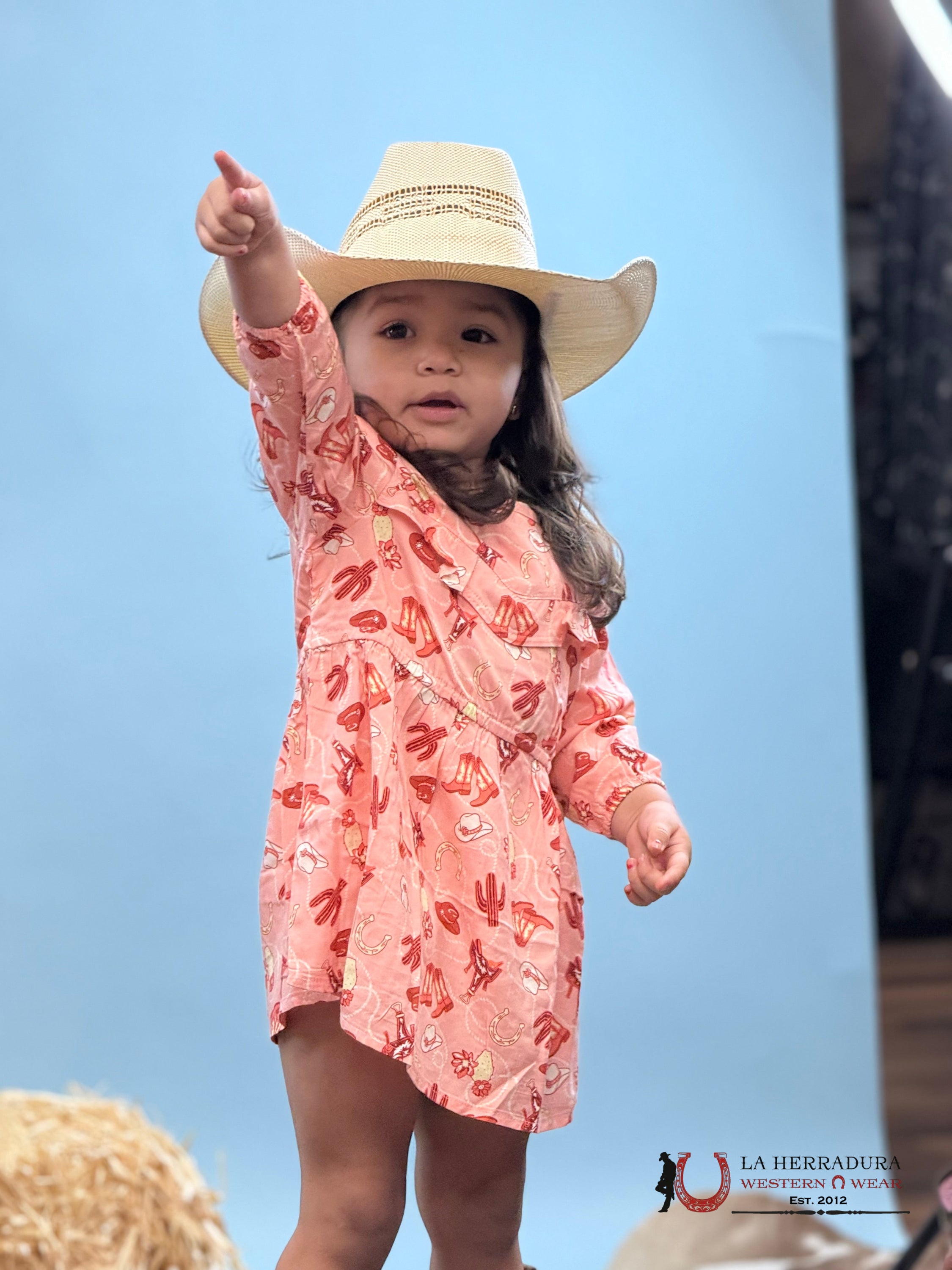 Wrangler Pink With Western Print Long Sleeve Dress NIÑOS