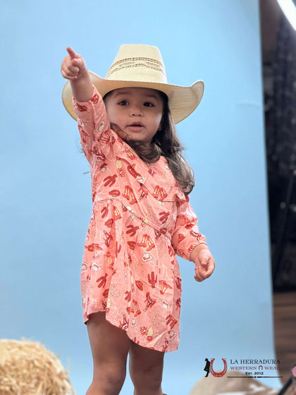 Wrangler Pink With Western Print Long Sleeve Dress 112359427