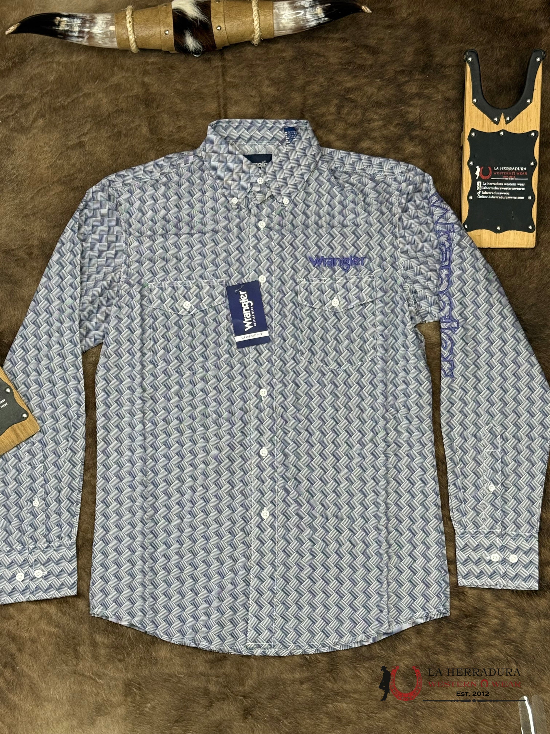 WRANGLER Purple Long Sleeve Shirt With Squares - 5838 ROPA HOMBRES