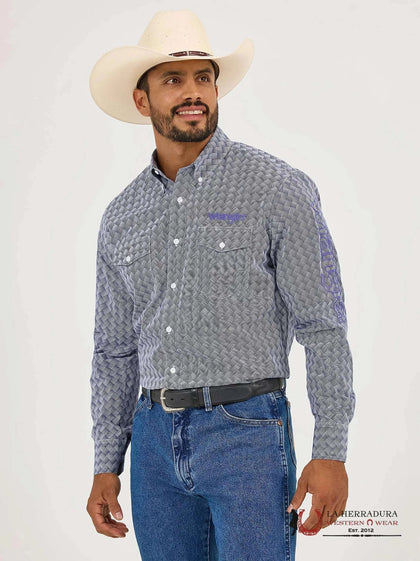 CAMISA WRANGLER LILA DE MANGA LARGA CON CUADROS - 112365838