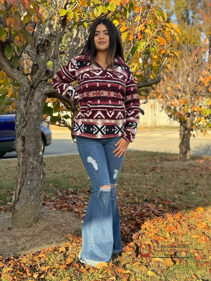 Wrangler Retro Aztec Pull Over Wine Ropa Mujeres