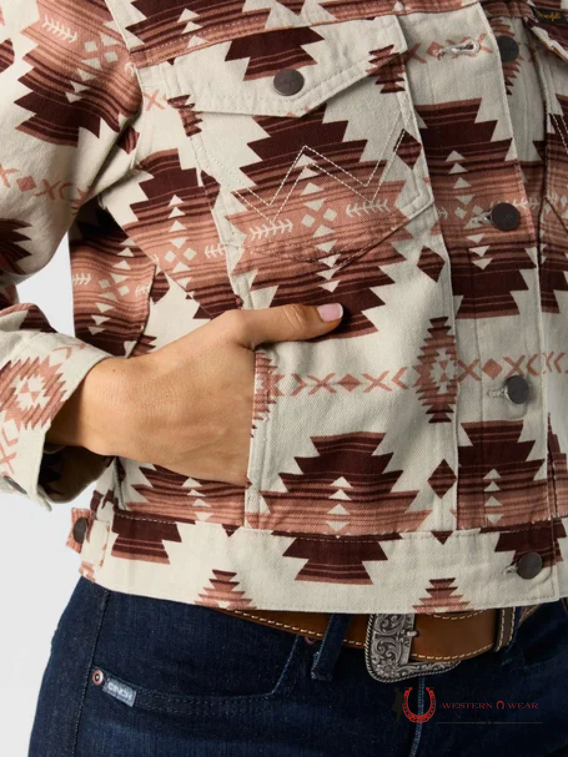 WRANGLER RETRO BRWON /PINK AZTEC DENIM JACKET BUTTON UP 112361195 ROPA MUJERES