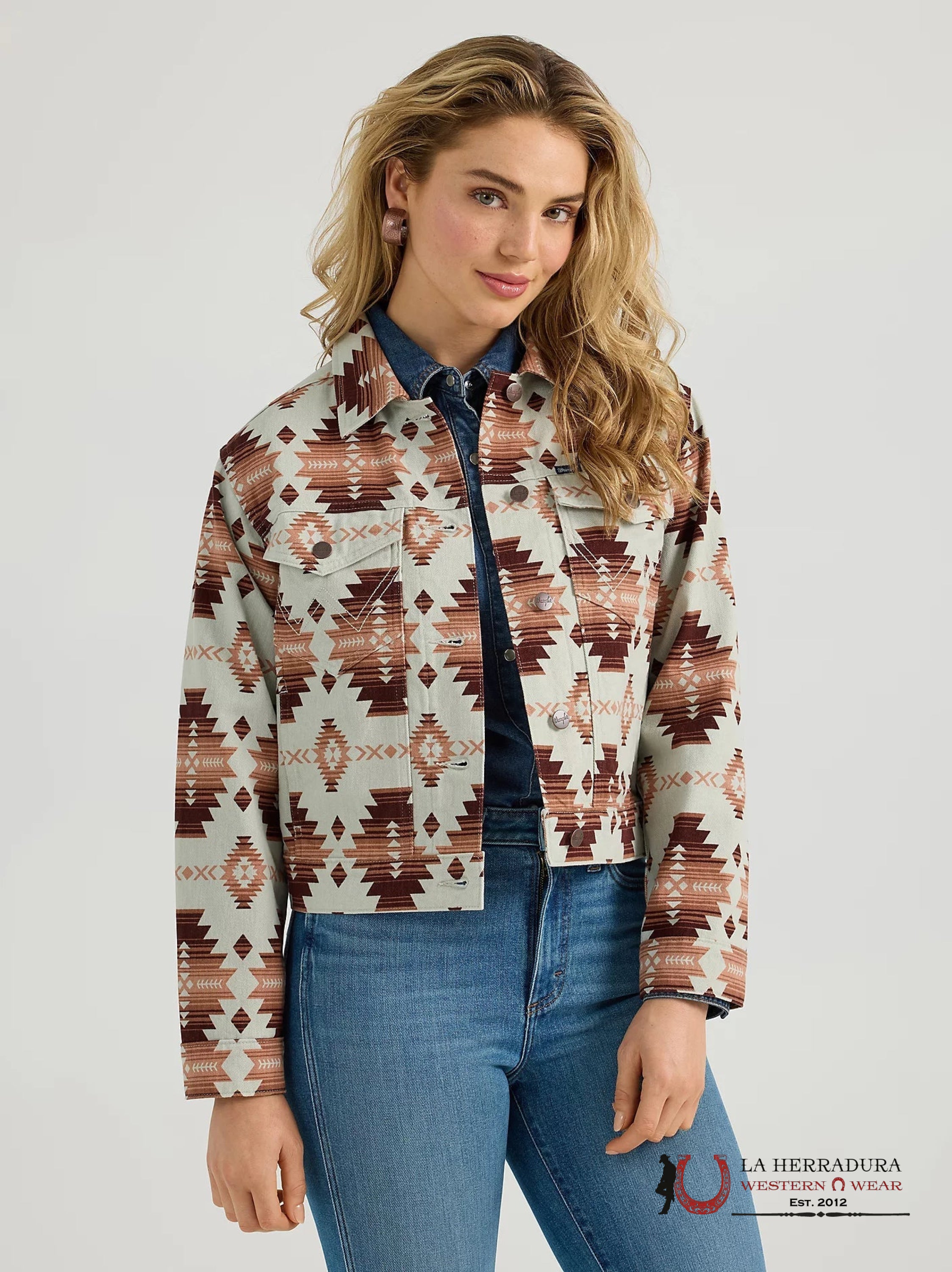WRANGLER RETRO BRWON /PINK AZTEC DENIM JACKET BUTTON UP 112361195 ROPA MUJERES